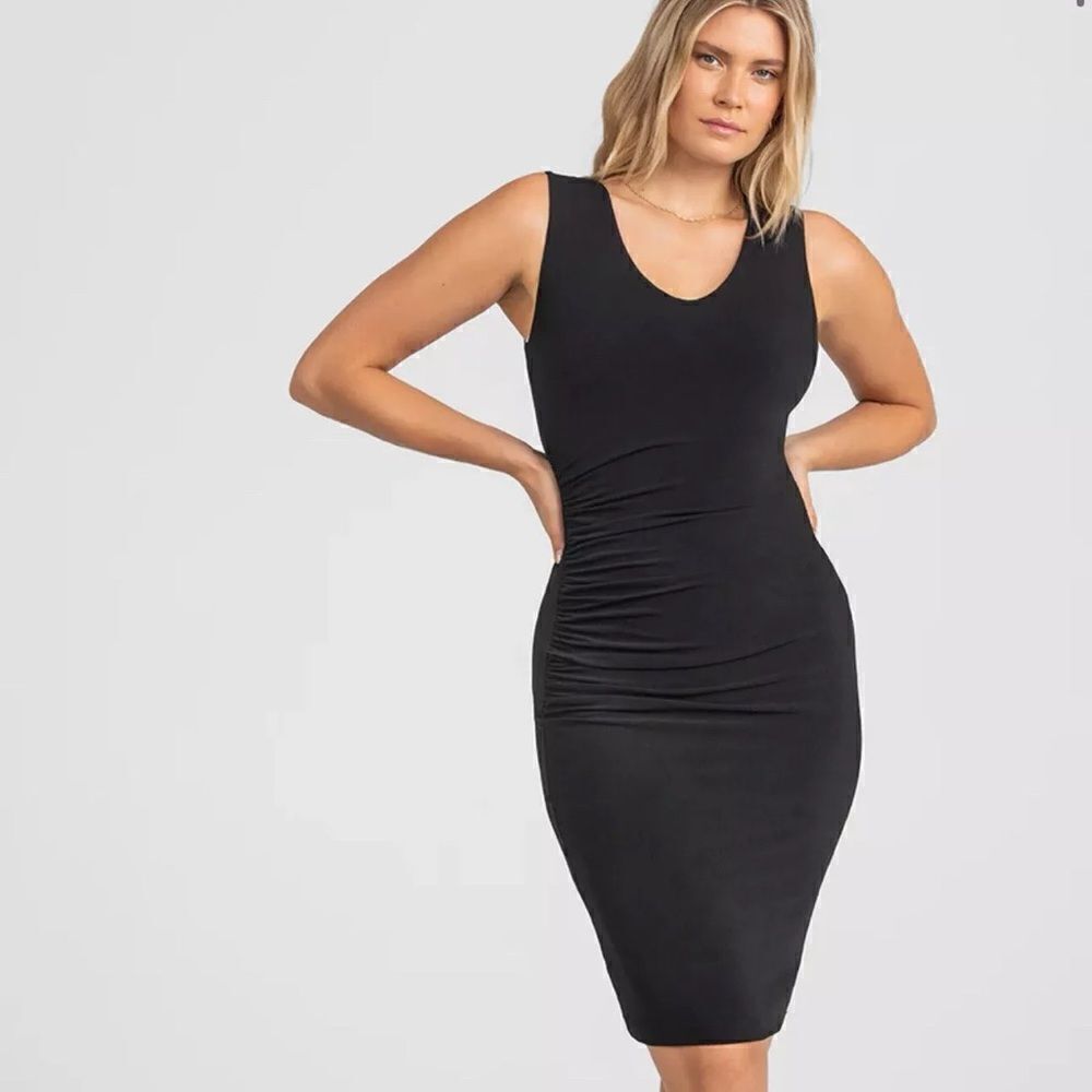Honeylove Black Hidden Tummy, Back And Hip Shaping Sleeveless Midi Dress M